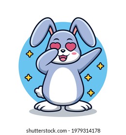 Cute Rabbit with Dubbing Pose Cartoon. Animal Vector Icon Illustration, Isolated on Premium Vector