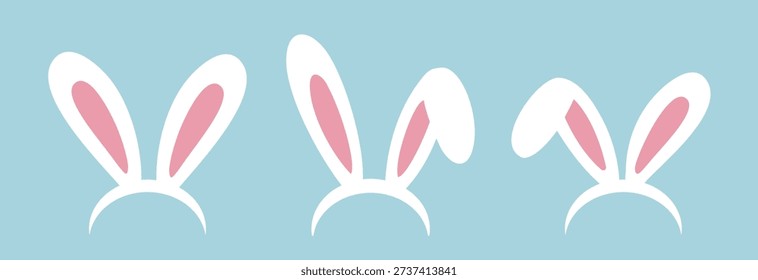 Cute rabbit ears headband flat vector icon set.
Bunny ears costume headband flat illustration.
Easter bunny ear hairband clipart set.