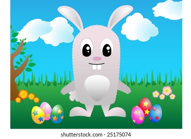 A cute rabbit easter background vector