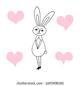 Cute rabbit, easter Bunny.Hand drawing, outline.Vector illustration.