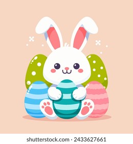 Cute rabbit, easter, east egg, bunny, vector, kids, simple, character, happy