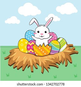 Cute rabbit in easter egg
