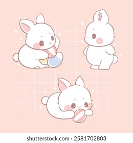 Cute rabbit with easter egg element kawaii sticker