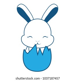 cute rabbit in easter egg icon over white background, blue shading design. vector illustration
