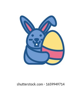 cute rabbit with easter egg icon over white background, colorful and line style design, vector illustration