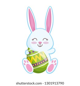 cute rabbit with easter egg painted