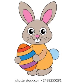Cute rabbit with Easter egg vector illustration, ideal for clipart, line art, and printable designs.