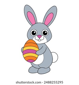 Cute rabbit with Easter egg vector illustration, ideal for clipart, line art, and printable designs.