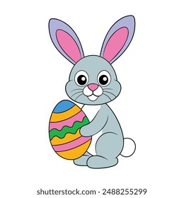 Cute rabbit with Easter egg vector illustration, ideal for clipart, line art, and printable designs.