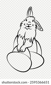 Cute rabbit with Easter eggs. Bunny. Easter. Symbol of Easter. Silhouette. Contour. Linear drawing. Flat vector illustration on a transparent background.