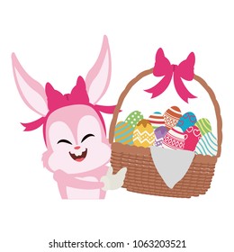 Cute rabbit with easter eggs cartoon