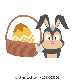 Cute rabbit with easter eggs cartoon
