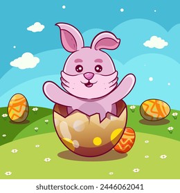Cute rabbit with easter eggs, Happy Easter bunny of Happy Easter wishes greeting