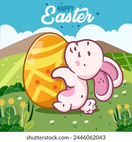 Cute rabbit with easter eggs, Happy Easter bunny of Happy Easter wishes greeting