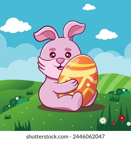 Cute rabbit with easter eggs, Happy Easter bunny of Happy Easter wishes greeting