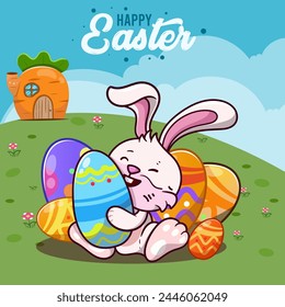 Cute rabbit with easter eggs, Happy Easter bunny of Happy Easter wishes greeting