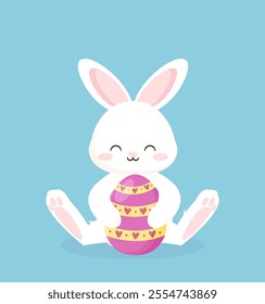 Cute rabbit with easter eggs, Happy Easter bunny, vector illustration.