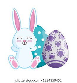 cute rabbit with easter eggs painted