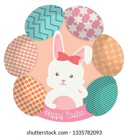 cute rabbit with easter eggs painted