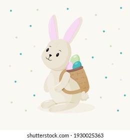 Cute rabbit with Easter eggs. Pastel color illustration for Easter card