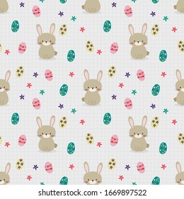 Conejo y huevos de Pascua sin fisuras. Agradable conejito en el fondo de Semana Santa.