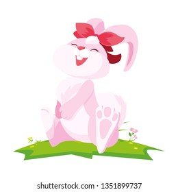 cute rabbit easter female with bow in the camp