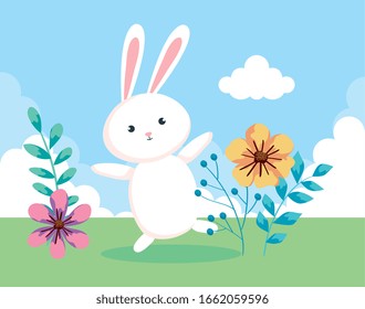 cute rabbit of easter in landscape vector illustration design
