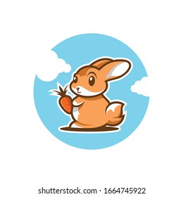 cute rabbit eat carrot illustration