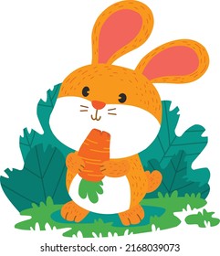 Cute rabbit eating carrot cartoon animal alphabet mascot with background