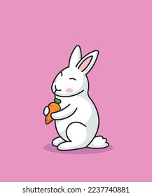 Cute rabbit eating carrot vector illustration