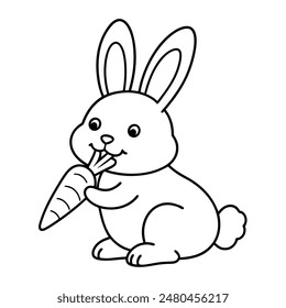 cute rabbit eating carrot vector illustration