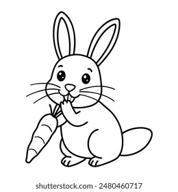 cute rabbit eating carrot vector illustration