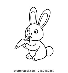 cute rabbit eating carrot vector illustration