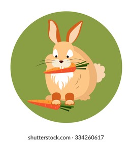 Cute Rabbit Eating a Carrot Vector Illustration 