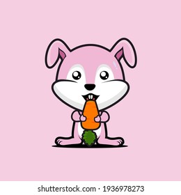 cute rabbit eating carrots vector design