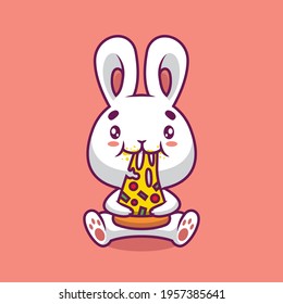 Cute rabbit eating pizza cartoon illustration The Concept of Isolated Technology. Flat Cartoon Style Suitable for Landing Web Pages, Banners, Flyers, Stickers, Cards