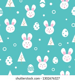 Cute Rabbit and egg, cartoon spring seasonal holiday, Happy Easter texture seamless pattern background vector illustration