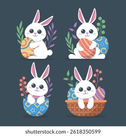 cute rabbit with egg character collection set in isolated background