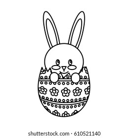 cute rabbit with egg character icon vector illustration design