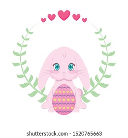 cute rabbit with egg of easter and crown leaves