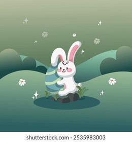 cute rabbit and egg easter day background
