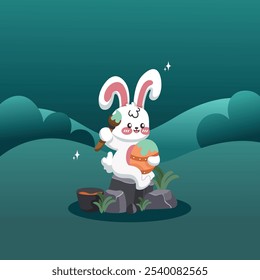 cute rabbit and egg easter day background