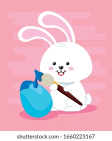 cute rabbit with egg easter decorated vector illustration design