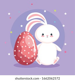 cute rabbit with egg easter decorated vector illustration design