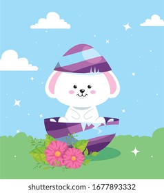 cute rabbit in egg easter decorated vector illustration design
