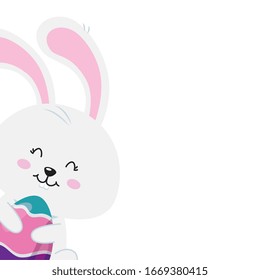 cute rabbit with egg easter isolated icon vector illustration design