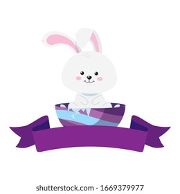 cute rabbit in egg easter with ribbon vector illustration designicon