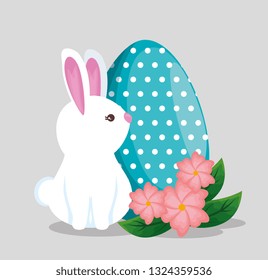 cute rabbit with egg points decoration and flowers