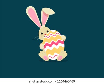 Cute rabbit with egg. Vector flat illustration. Easter bunny with eggs. Happy easter.