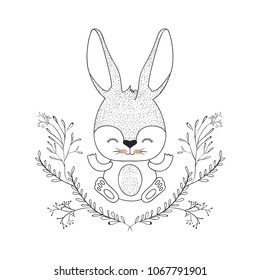 cute rabbit with egg and wreath easter celebration